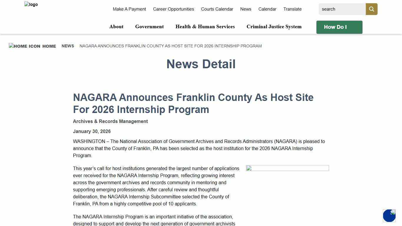 NAGARA Announces Franklin County As Host Site For 2026 Internship Program -Franklin County